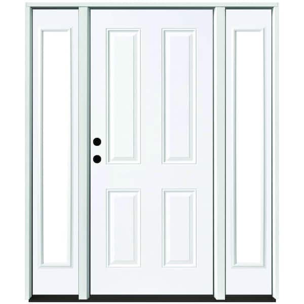 Steves & Sons 72 in. x 80 in. Element Series 4-Panel Primed White Right-Hand Steel Prehung Front Door w/ 16 in. Clear Glass Sidelites