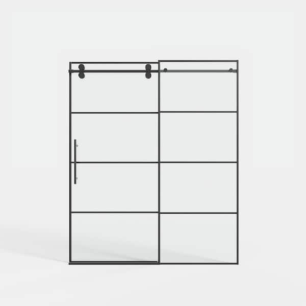 56-60 in. W x 72 in. H Sliding Grid Framed Shower Door in Matte Black Finish with Tempered Glass