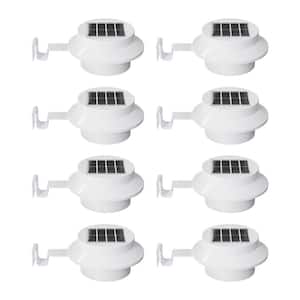 Compact White Plastic Solar Gutter Lights Outdoor Waterproof LED Fence Deck Pathway Lighting (8-Pack)