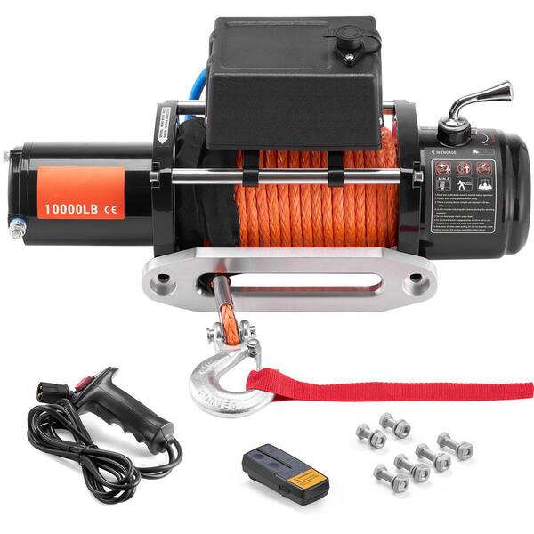 SKYSHALO Electric Winch, 10,000 lbs., 12V DC Truck Winch with Φ7/20 in. x 65 ft. Synthetic Rope Aluminum, IP55 Waterproof