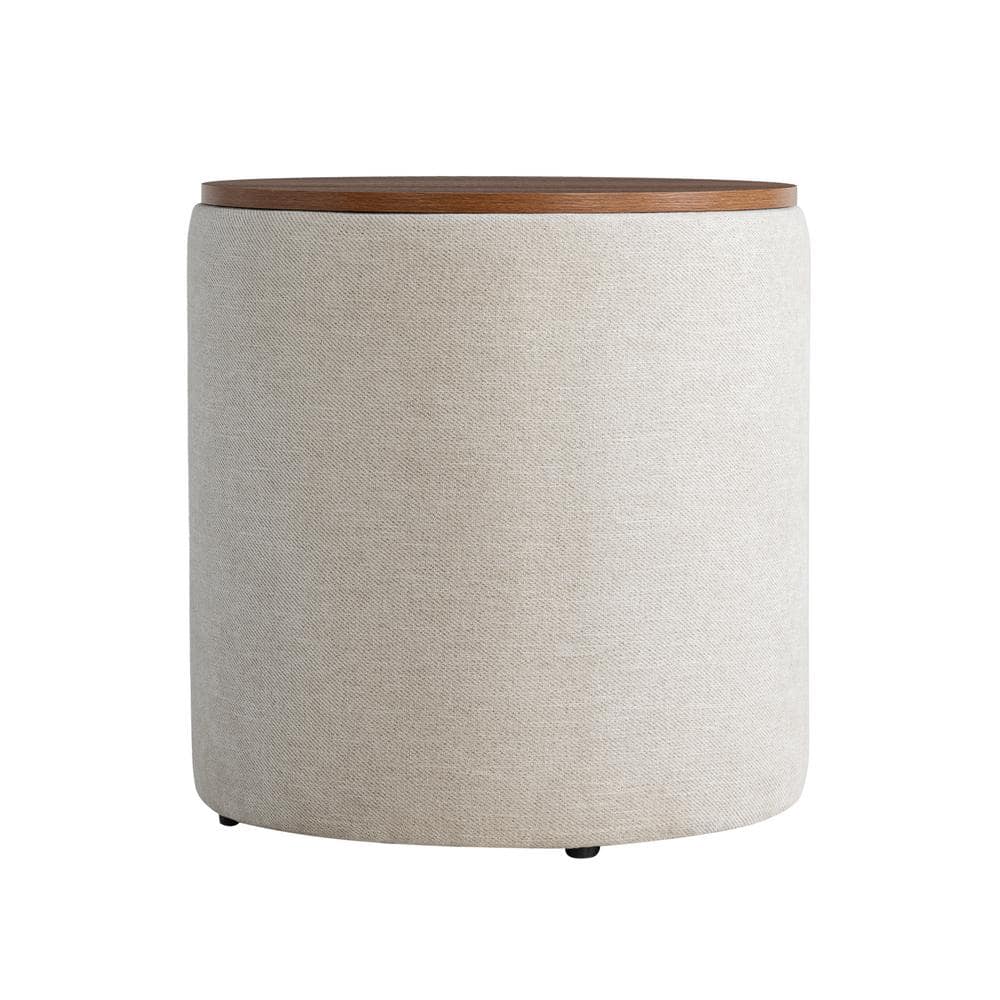 Auckland Round Linen Storage Ottoman Set with Wood Top