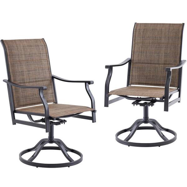 Patio Swivel Chairs Set of 2, Outdoor Dining Chairs with Textilene, Patio Dining Chairs with Brown Fabric and Quilted