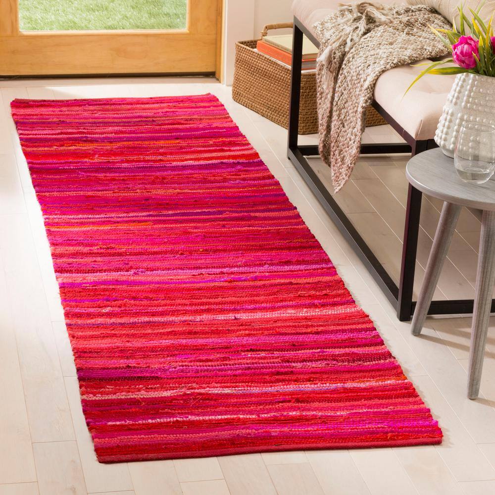 Handwoven Charm Striped Red and White Cotton-Wool Runner Rug, 2'3" X 6'
