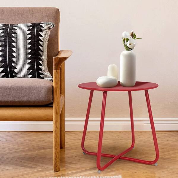 Sudzendf Dard red Round Metal Patio Outdoor Side Table, Weather Resistant - image 4
