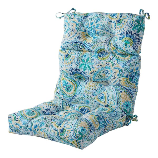 Outdoor High Back Dining Chair Cushion, Blue Paisley Outdoor Chair Cushions