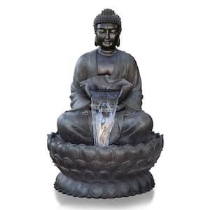 53 in. Tall Outdoor Buddha Zen Water Fountain with LED Lights