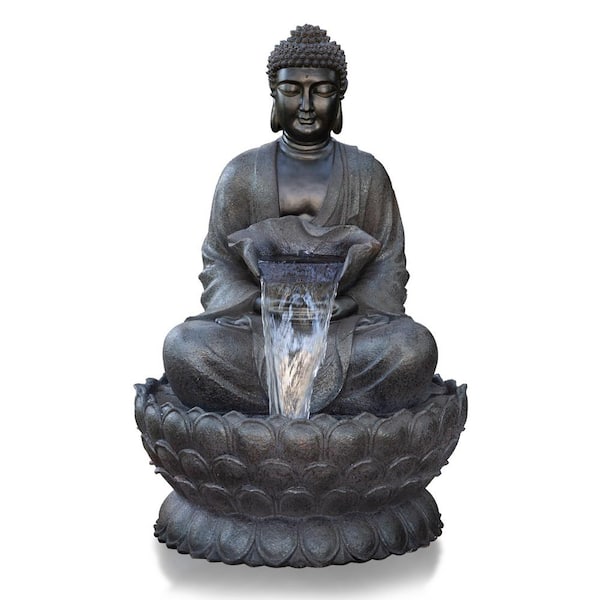 Alpine Corporation 53 in. Tall Outdoor Buddha Zen Water Fountain with LED Lights