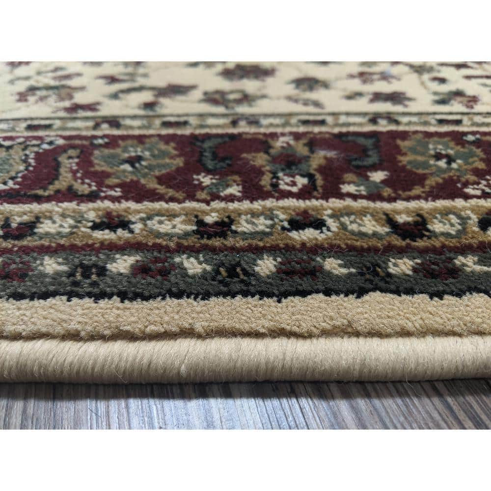 Ivory and Burgundy Synthetic 8' x 10' Traditional Rectangular Area Rug