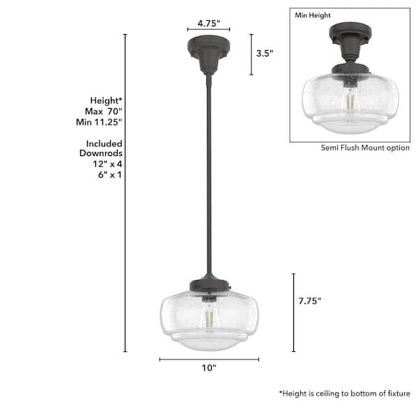 Hunter - Saddle Creek 1 Light Noble Bronze Mini Pendant with Seeded Glass Shade Kitchen Light