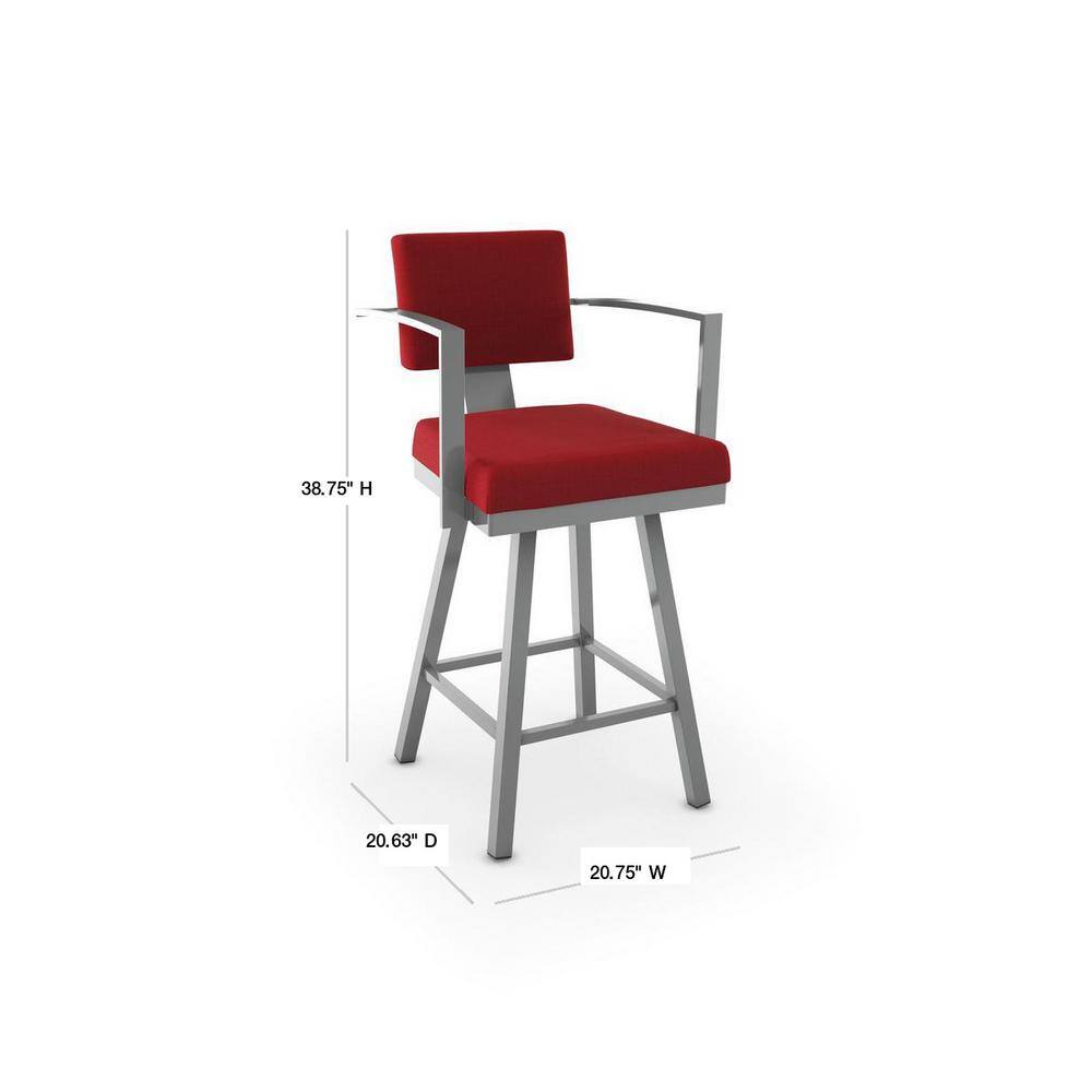 Akers 26" Swivel Counter Stool in Red Polyester & Metallic Grey