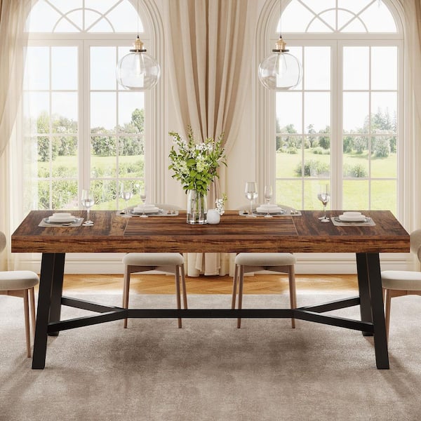 BYBLIGHT 70.9 in. Natural Brown Rectangle Wood Dining Table for 6-8 ...