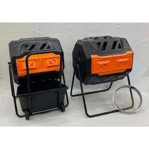 Two 42 Gal. Dual Composting Tumblers with Compost Cart and 141 oz. Capacity 16 in. Round Steel Compost Sifter
