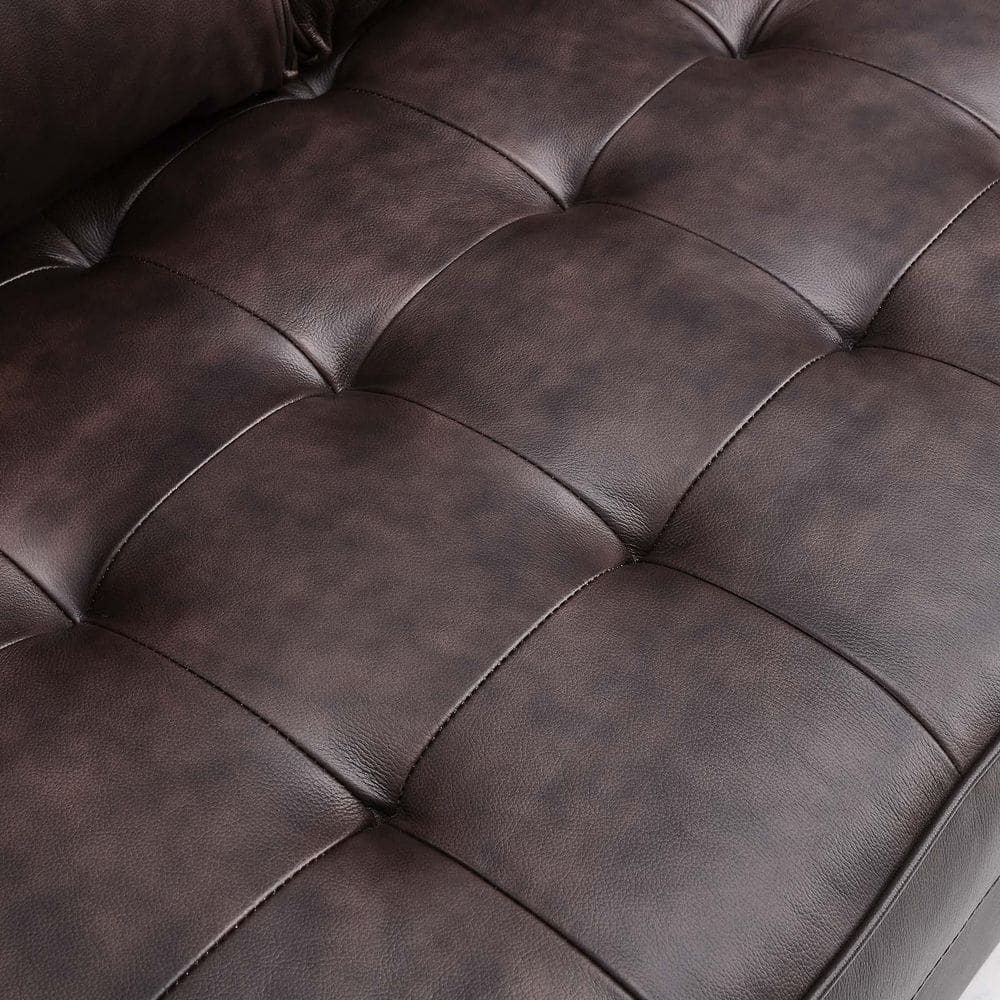 Valour Biscuit-Tufted Brown Faux Leather Loveseat with Walnut Wood Legs