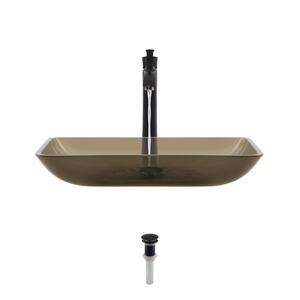 Glass Vessel Sink in Taupe with 726 Faucet and Pop-Up Drain in Antique Bronze