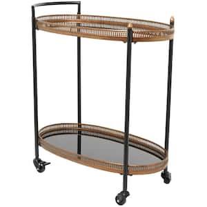 34 in. H Brass Rolling 2 Mirrored Shelves Bar Cart with Handle