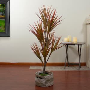 55" Green and Red Artificial Dracaena Potted Plant