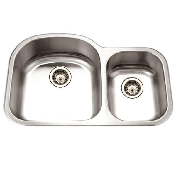 HOUZER Medallion Designer Series Undermount Stainless Steel 33 in. 0-Hole Double Bowl Kitchen Sink Small Bowl Right