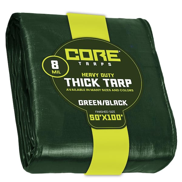 CORE TARPS 50 ft. x 100 ft. Green/Black 8 Mil Heavy Duty Polyethylene Tarp, Waterproof, UV Resistant, Rip and Tear Proof