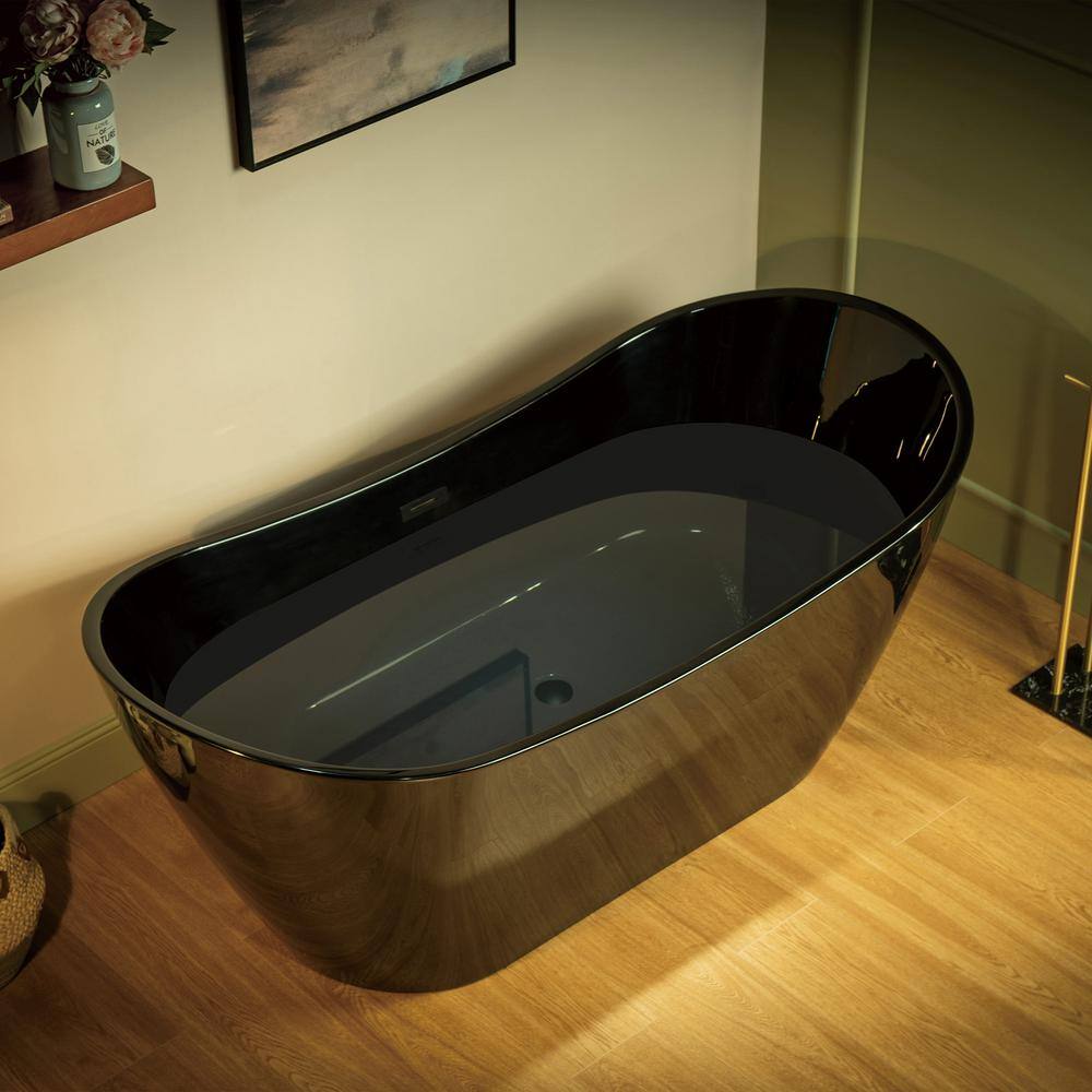67'' Black Acrylic Freestanding Double Slipper Soaking Tub