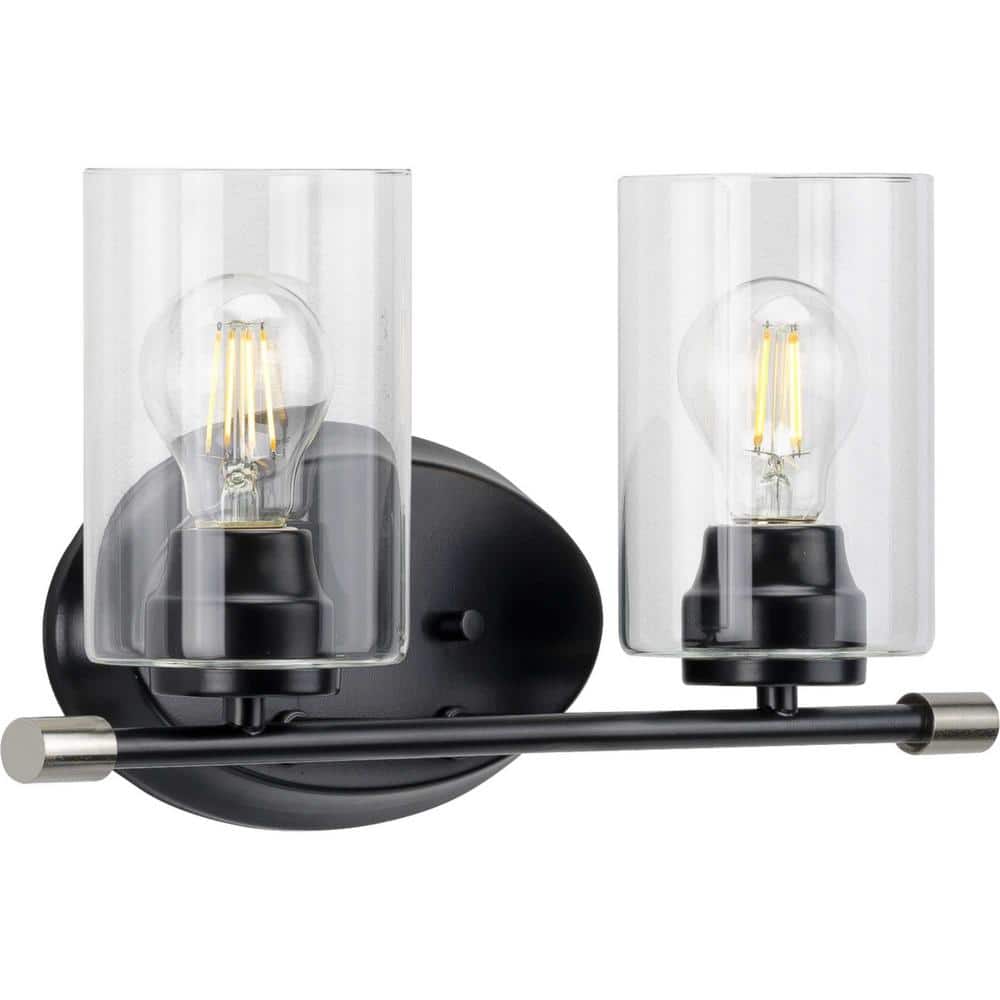 Riley Matte Black 2-Light Bath Wall Light with Clear Glass Shades
