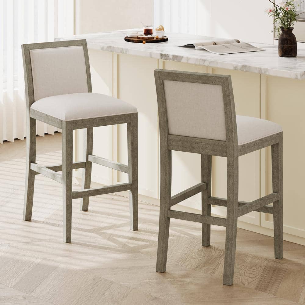 Kyrren Grey and Beige Upholstered Wood Counter Stools, Set of 2