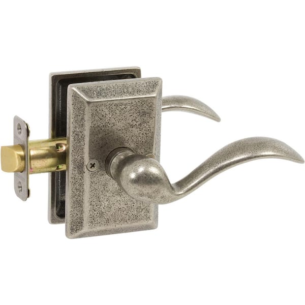 DELANEY HARDWARE Sandcast Tiara Aged Pewter Passage Hall/Closet Door Lever with Square Backplate