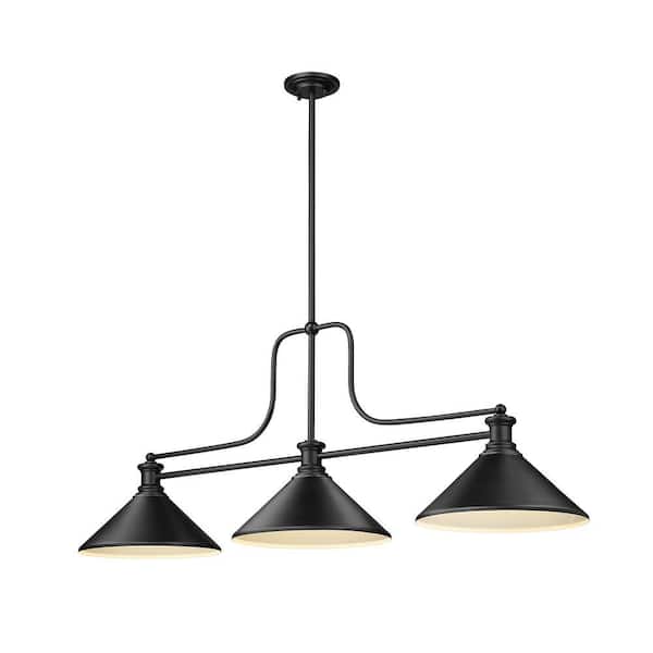 Melange 3-Light Matte Black Billiard Light