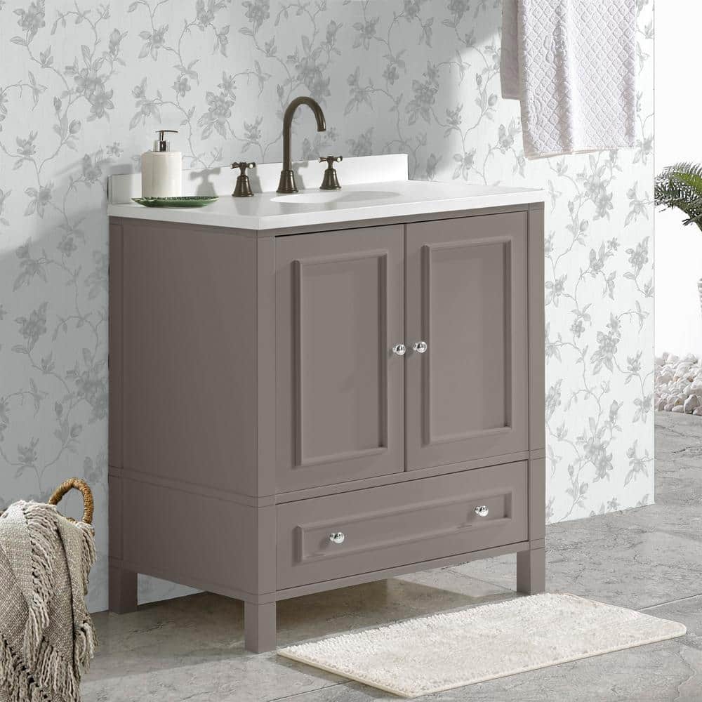 Gray 30-Inch Freestanding Bathroom Vanity with Soft-Close Doors