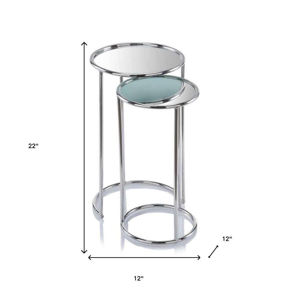Elegant Round Mirrored Metal Nesting Tables, Set of 2