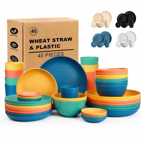 40-Piece Wheat Straw BPA-Free Unbreakable Microwave Dishwasher Safe Dinnerware Service for 8 Multicolor