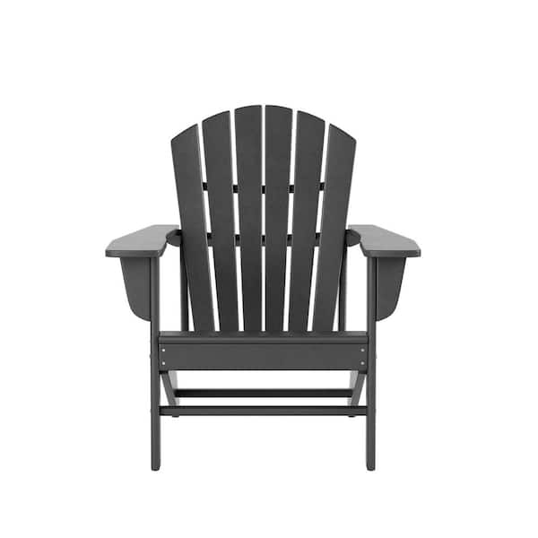 Traditional Curve Back Gray Plastic Outdoor Patio Adirondack Chair (Set of 1)
