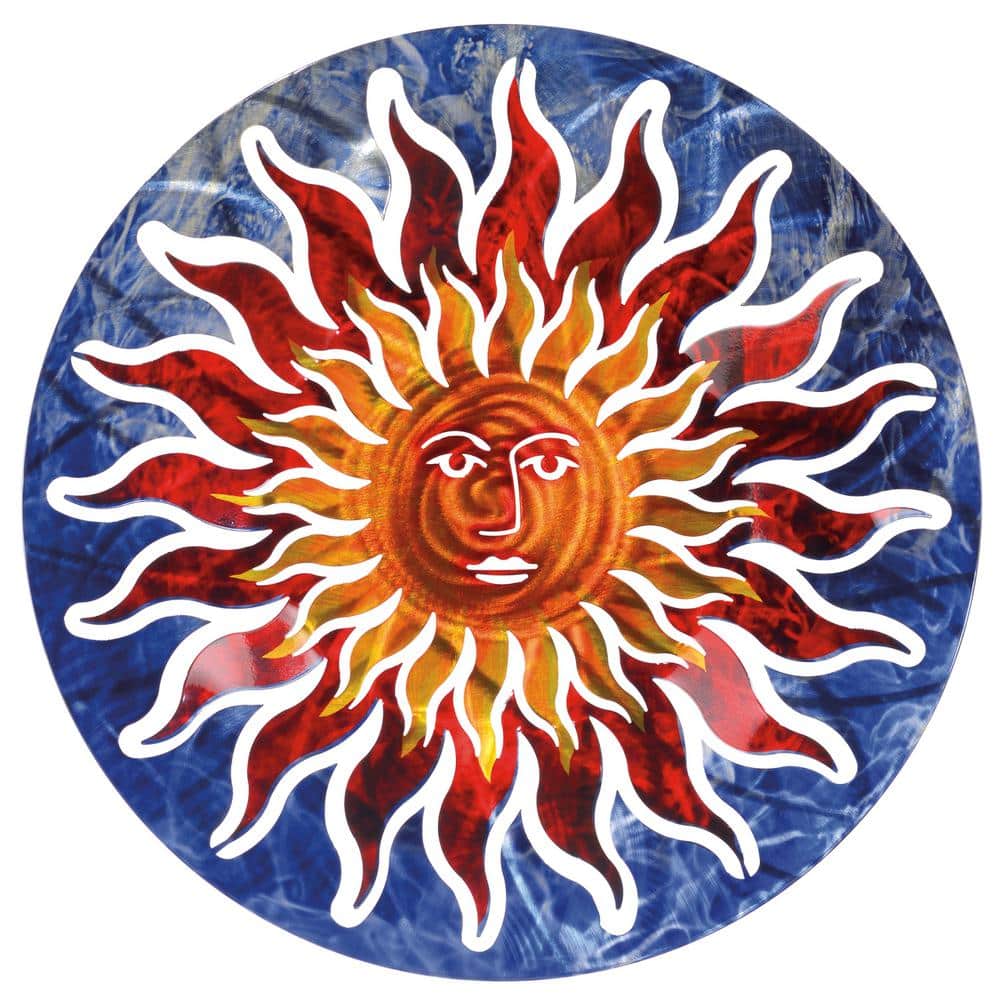 Blue/Red Sunface Metal Wall Art