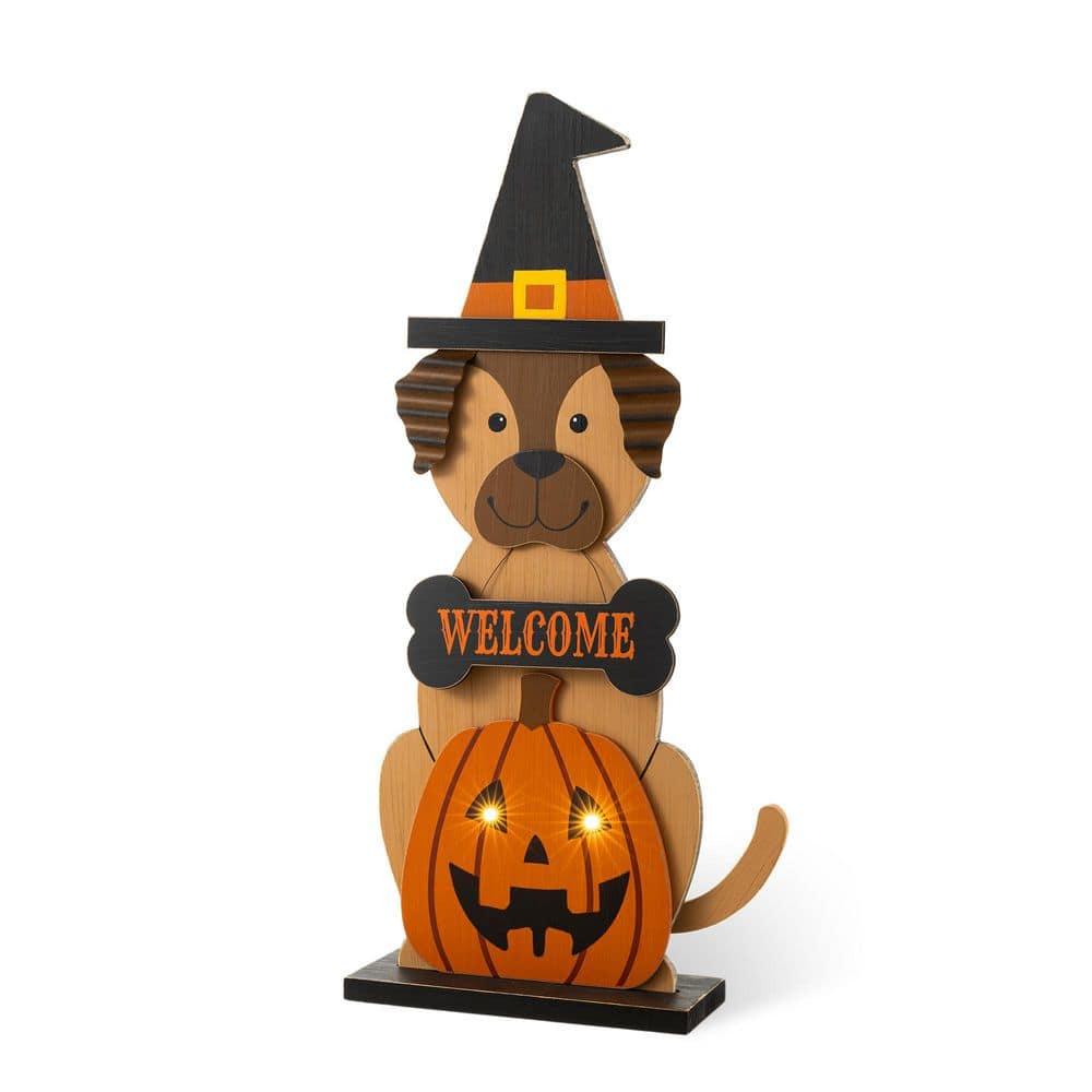 30 in. H Halloween Wooden Lighted Witch Dog Porch Decor with Time price history on PriceWatchPro
