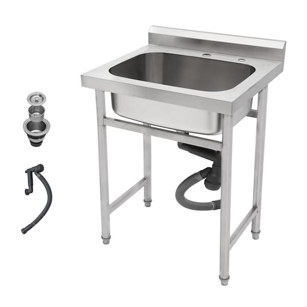 25 in. Freestanding Stainless Steel 1-Compartment Commercial Kitchen/Laundry/Utility Sink with Drain Accessory