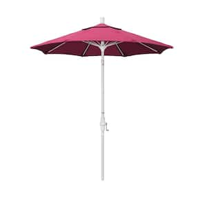 7.5 ft. Matted White Aluminum Market Collar Tilt Patio Umbrella Fiberglass Ribs and in Hot Pink Sunbrella