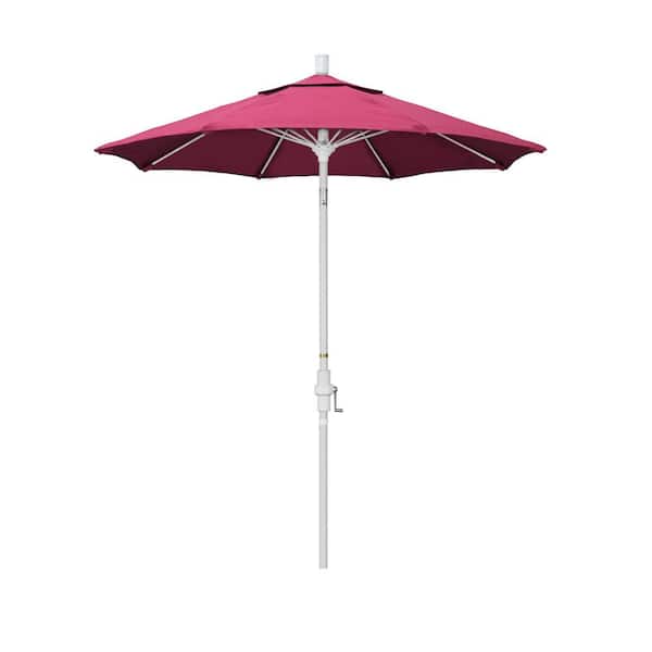 California Umbrella 7.5 ft. Matted White Aluminum Market Collar Tilt Patio Umbrella Fiberglass Ribs and in Hot Pink Sunbrella