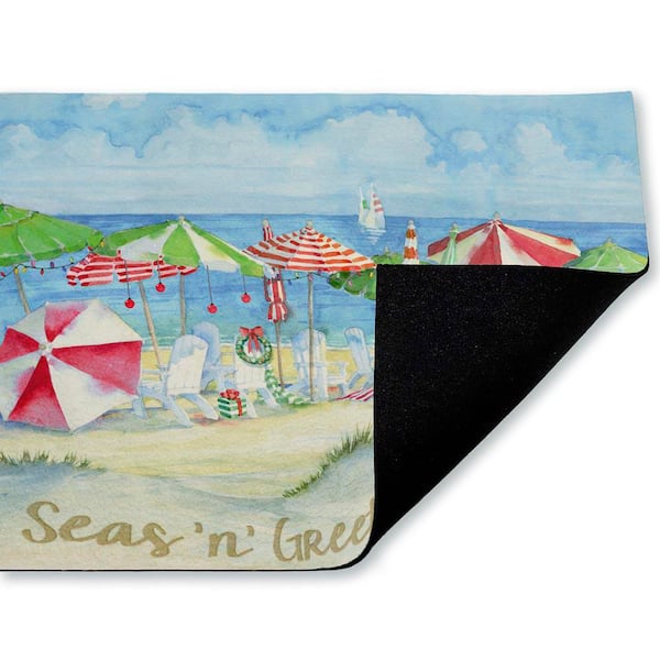 Seas N Greetings Beach Blue 18 in. x 30 in. Polyester Non-Slip Outdoor Door Mat