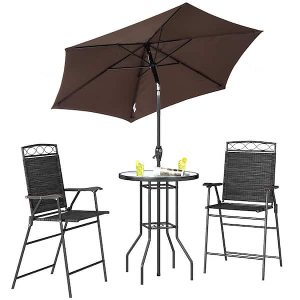 4-5 foot umbrella for bistro patio table PURPLE LEAF Round Tiltable Porch Poolside 10' Round / Grey top table SERWALL All Weather HDPE Outdoor
