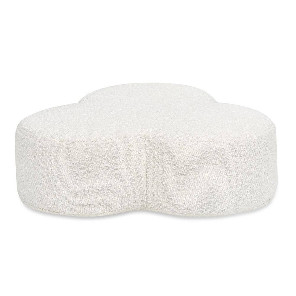 Ivory White Boucle Clover Shaped Accent Ottoman