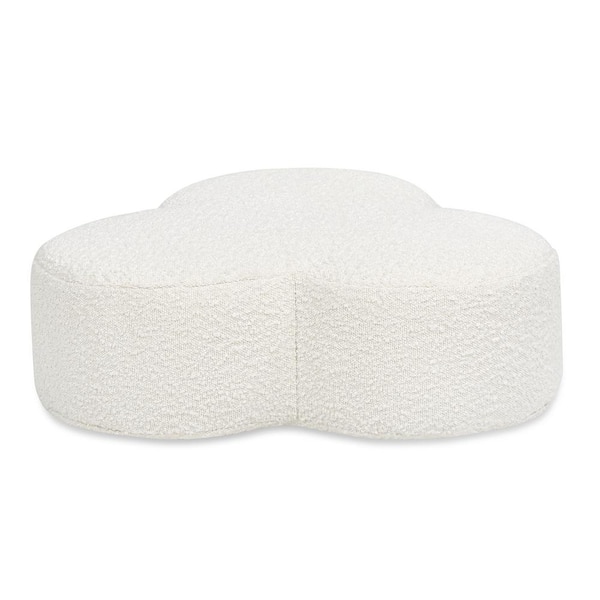 Jennifer Taylor Clover 26.5 in. Polyester Floor Cushion Footrest Ottoman in Ivory White Boucle