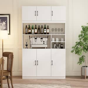 White Large Kitchen Pantry Organizers Buffet With Doors and Shelves