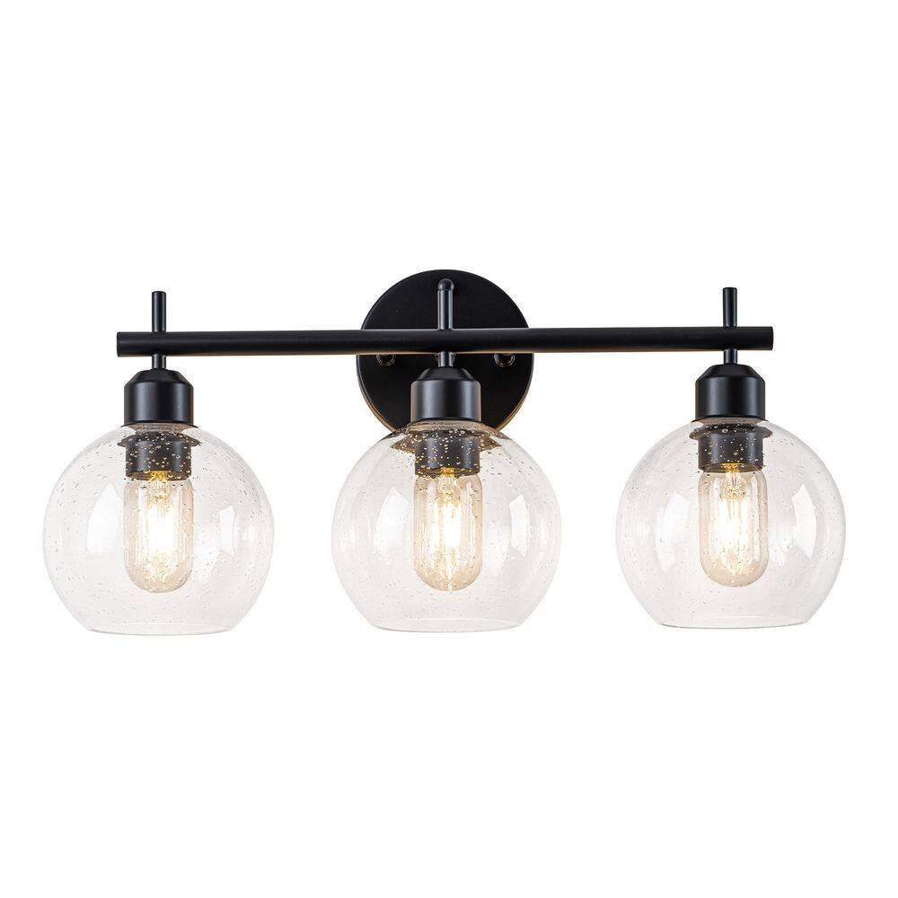 22 in. 3-Light Matte Black Bathroom Vanity Light with Clear Glass Globe Shades, Modern Industrial Wall Sconce for Mirror price history on PriceWatchPro