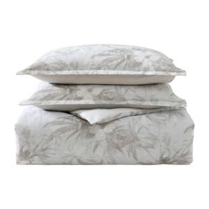 Beachway Blooms 3-Piece Grey Cotton Linen Blend King Duvet Cover Set