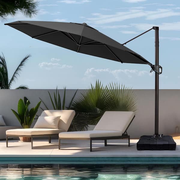 Pellebant 11 ft. Octagon Aluminium 360° Rotation Cantilever Tilt Outdoor Patio Umbrella in Black with Wheeled Base