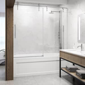 Hamilton 56 in. to 60 in. W x 68 in. H Aerodynamic Frameless Sliding Tub Door in Chrome with Clear Glass