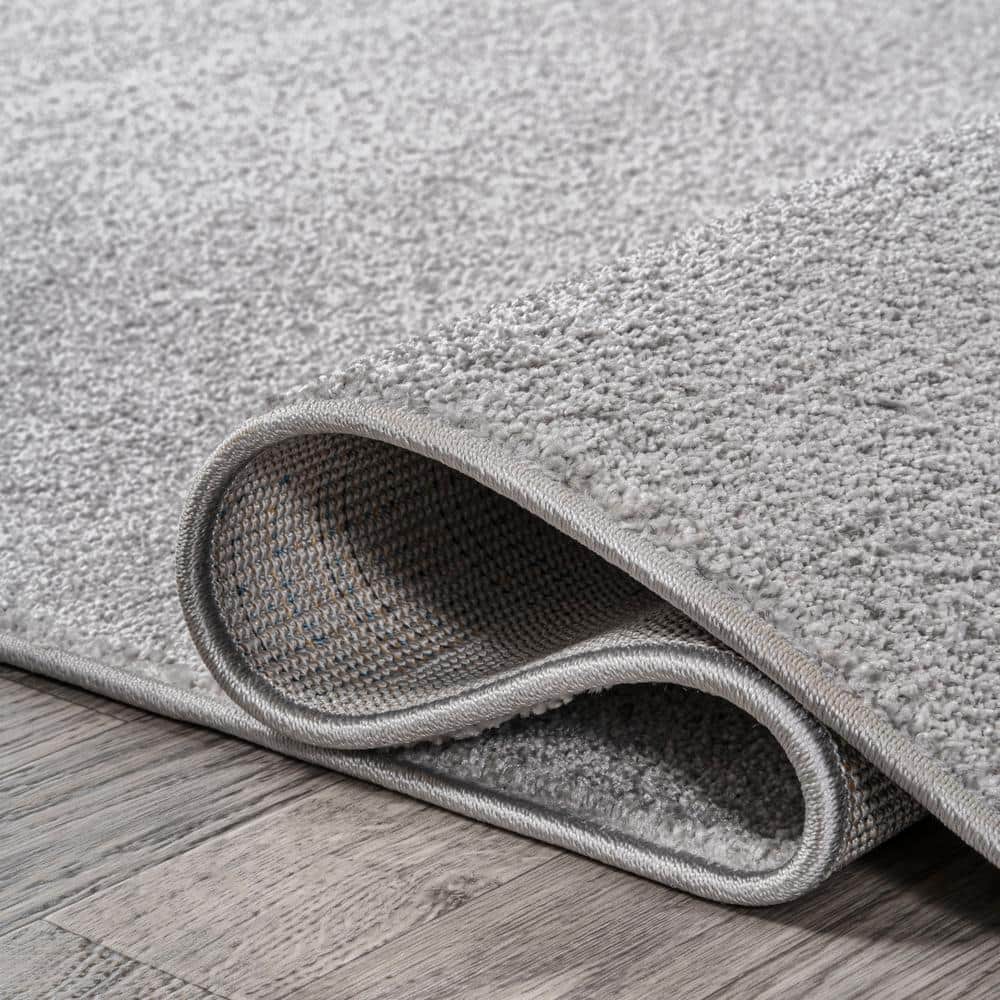 Light Gray Solid Synthetic Reversible Runner Rug