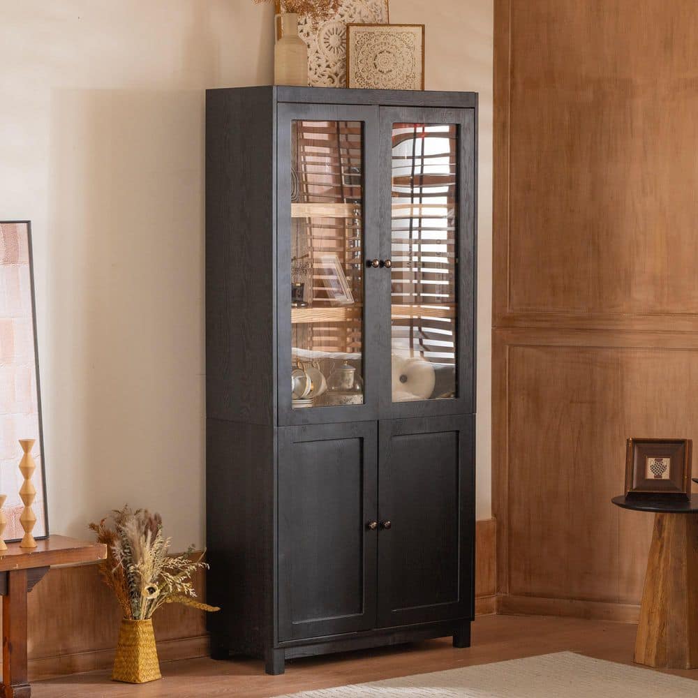 Harper & Bright Designs Black 74.5 in. H Storage Display Cabinet