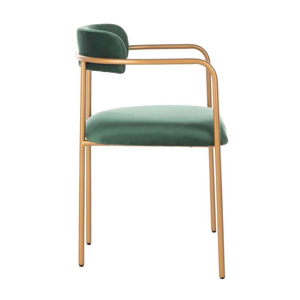 Malachite Green Velvet & Gold Metal Upholstered Side Chair