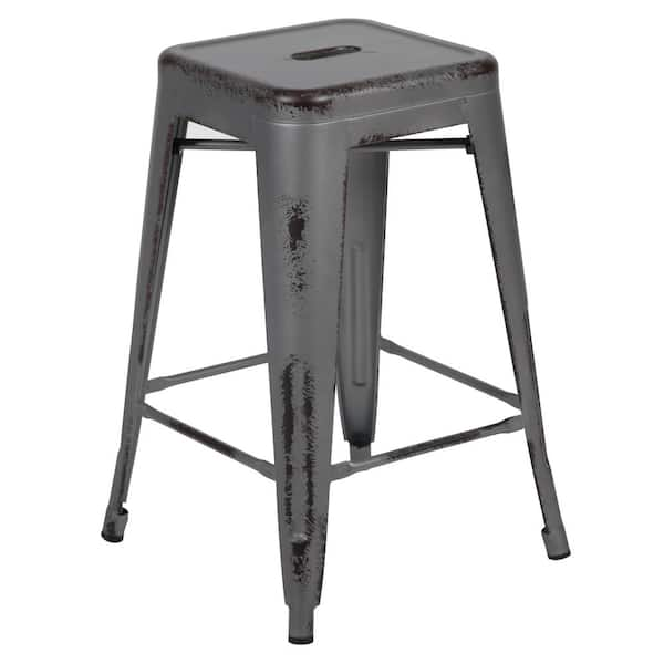 Flash Furniture Silver Metal Indoor Outdoor Bar Stool