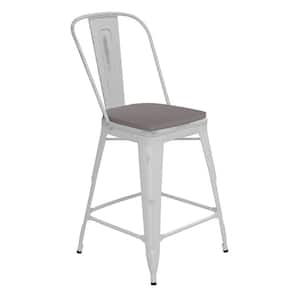 24 in. White/Gray Metal Outdoor Bar Stool